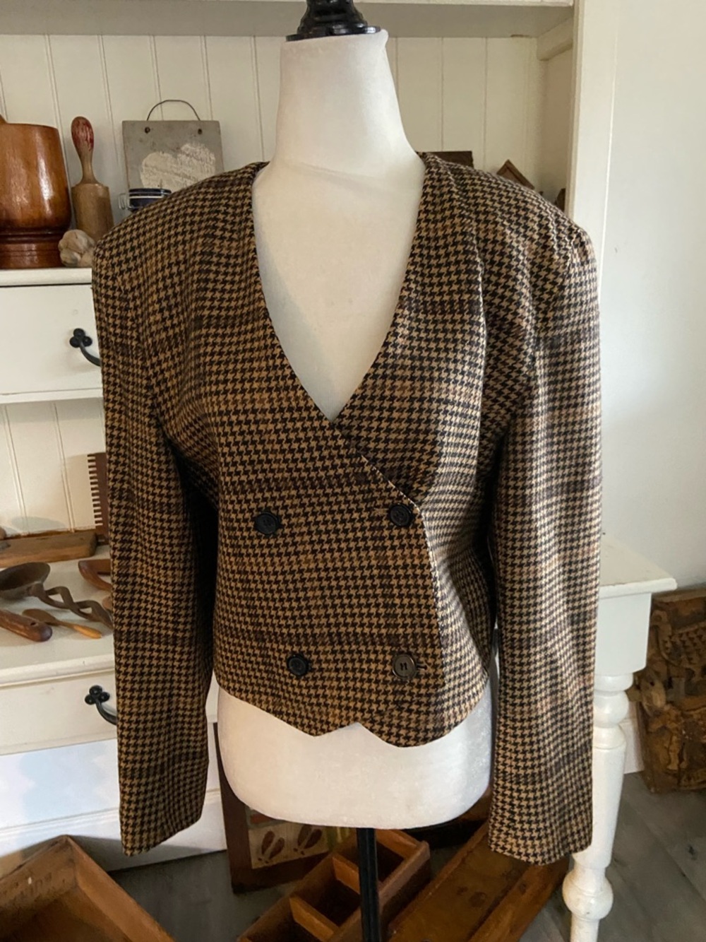Paul Costelloe Double-Breasted Women's Blazer Jacket - Brown/Black